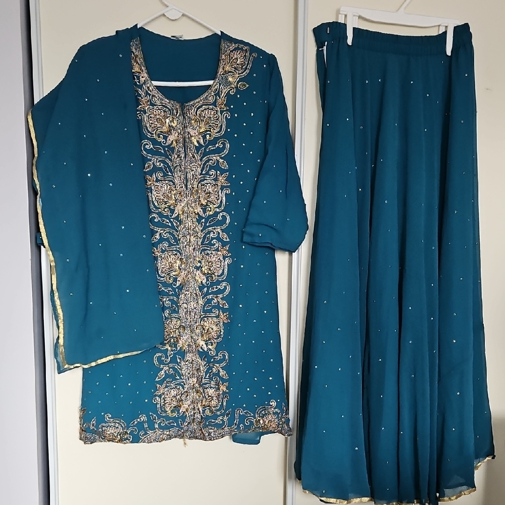 Embroidered Teal Traditional Outfit